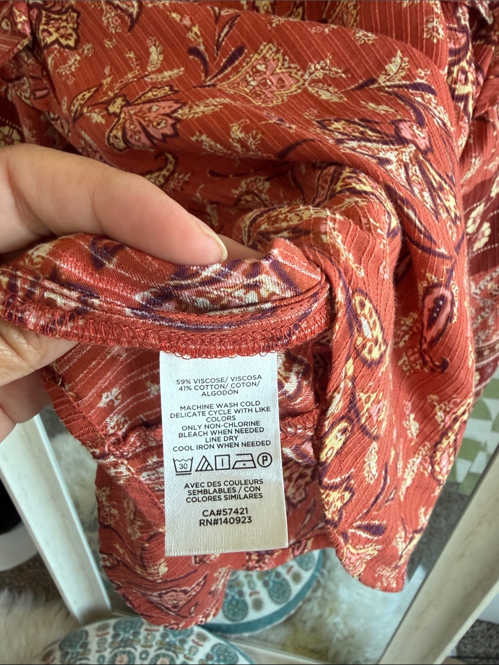 LOFT Rust Floral Ruffle Tie-Neck Blouse - Picture 6 of 6